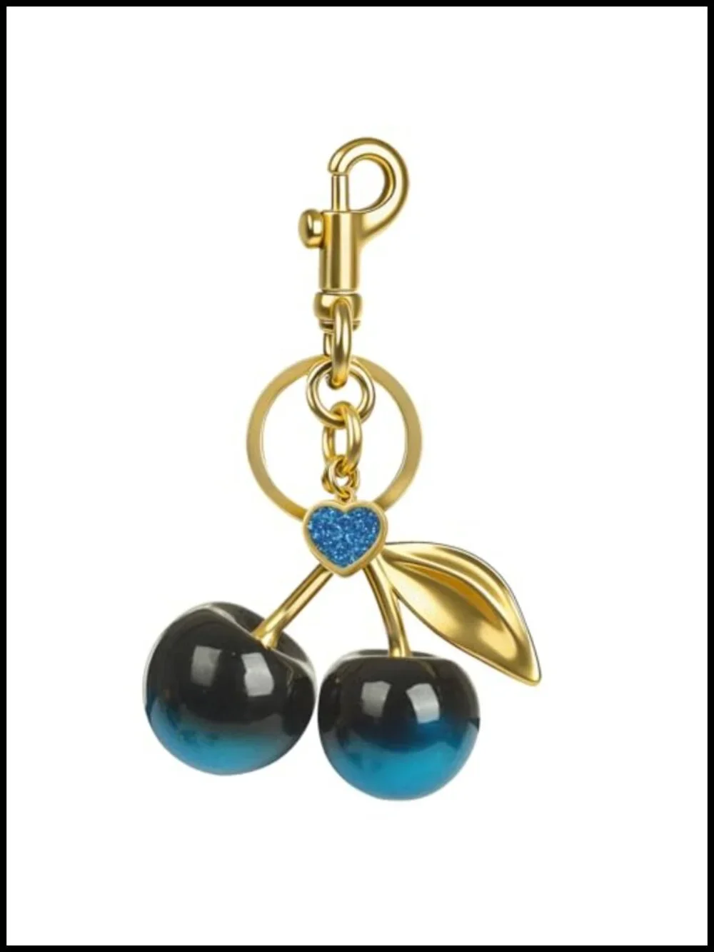 Cherry Bag Charm Keychain Glossy Resin Gold-Tone Metal Purse Accessory